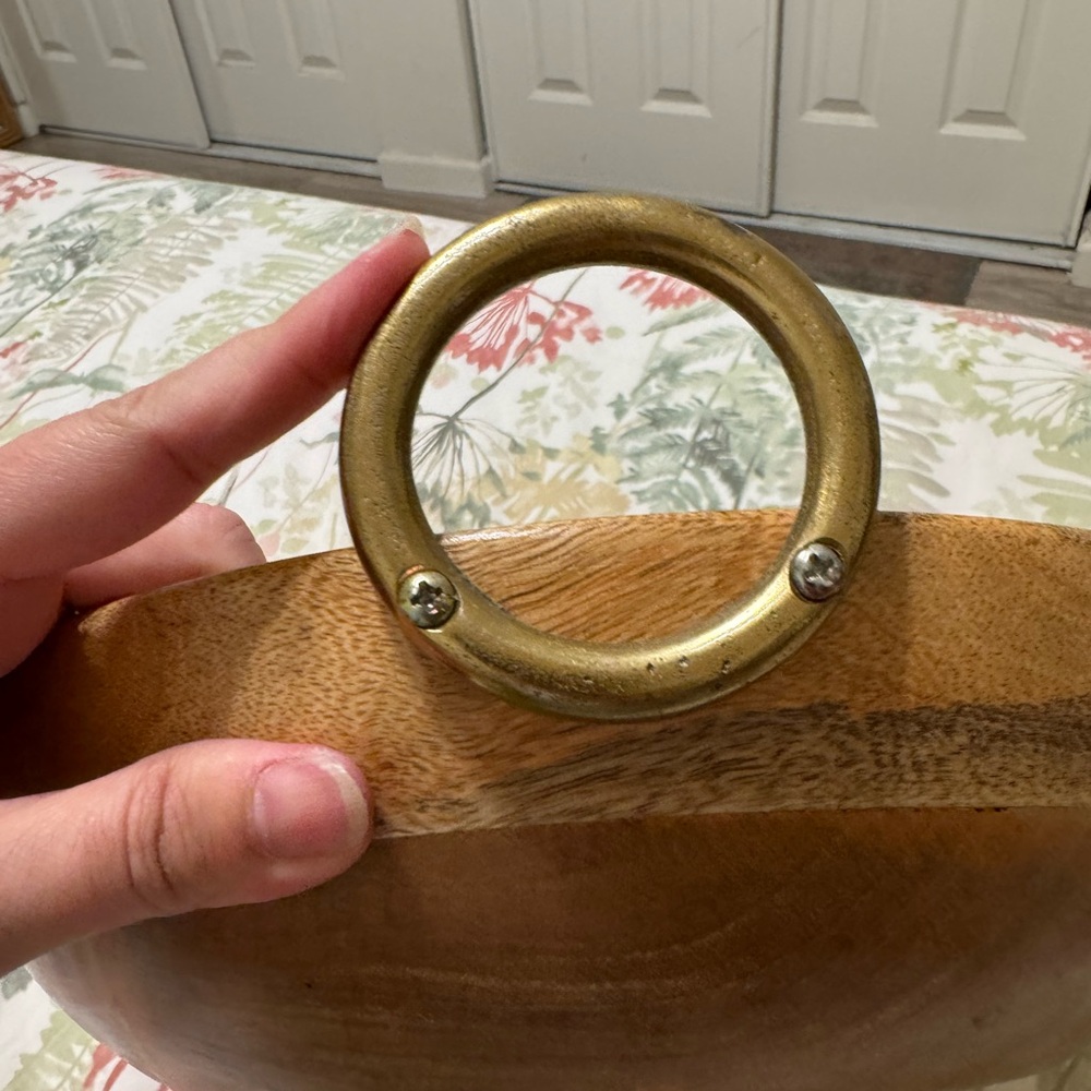 Mango Wood Bowl with Brass Accents - Picture 6 of 7